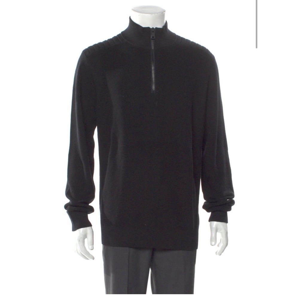 RLX Ralph Lauren Mens Black 100% Wool Quarter Zip Pullover Sweater Large Moto